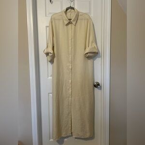 Long Oversized Cream Button-Up Dress